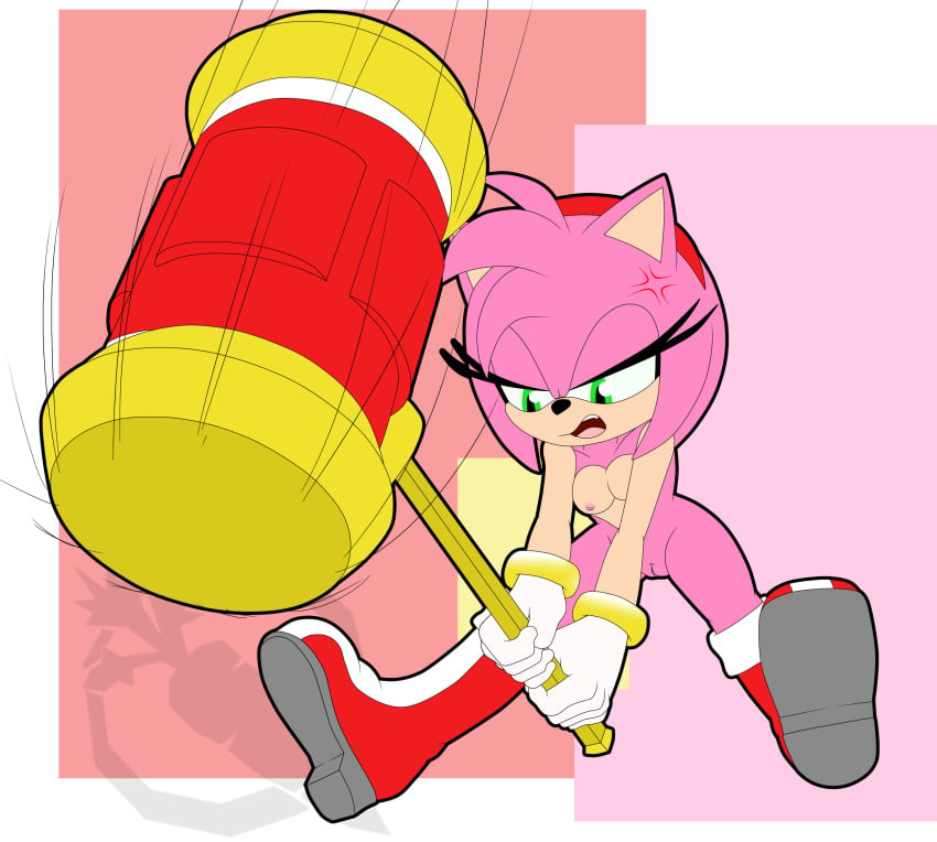 2022 absurd_res amy_rose angry annoyed anthro boots breasts clothing cross-popping_vein eulipotyphlan female footwear fur genitals gloves hair handwear hedgehog hi_res mammal mostly_nude nipples ogthecarrot piko_piko_hammer pink_body pink_fur pink_hair pussy sega shoes solo sonic_(series) sonic_the_hedgehog_(series)