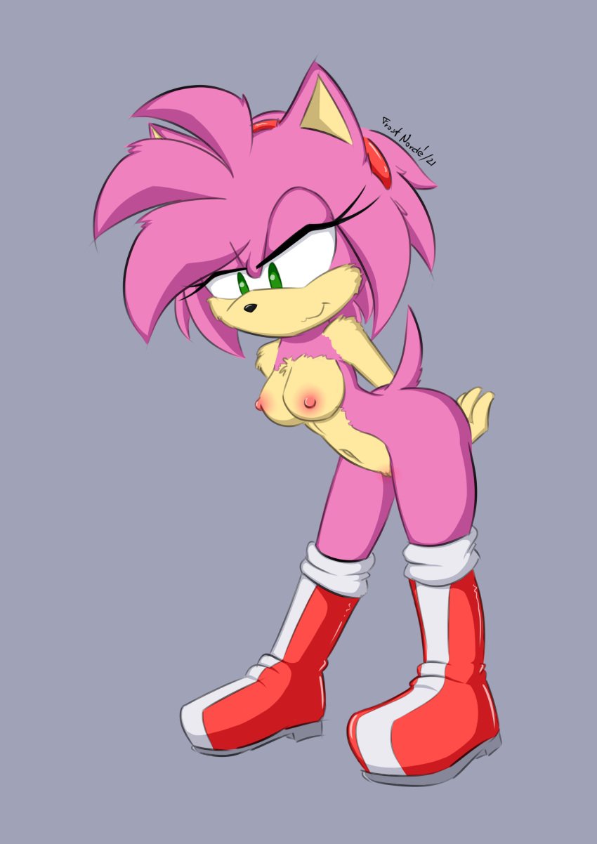 2021 absurd_res amy_rose anthro boots boots_only breasts clothing eulipotyphlan female footwear footwear_only frost_norde genitals hedgehog hi_res looking_down mammal mostly_nude navel nipples pussy sega solo sonic_(series) sonic_the_hedgehog_(series)