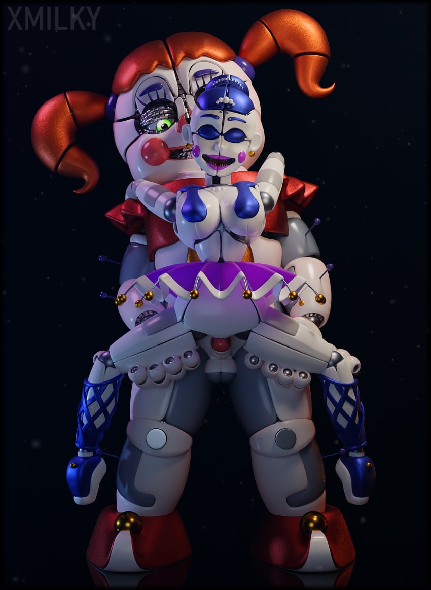 3d 3d_(artwork) 3d_model baby_(fnafsl) ballora ballora_(fnafsl) balls big_breasts blender_(software) blender_cycles bra breasts circus_baby circus_baby_(fnaf) circus_baby_(original) closed_eyes dick female female_only five_nights_at_freddy's five_nights_at_freddy's:_sister_location fnaf footwear full_color futanari green_eyes legs_spread lifting_person orange_hair penis purple_lipstick pussy robot robot_girl scottgames shoes sister_location skirt vagina white_body white_skin x3milky