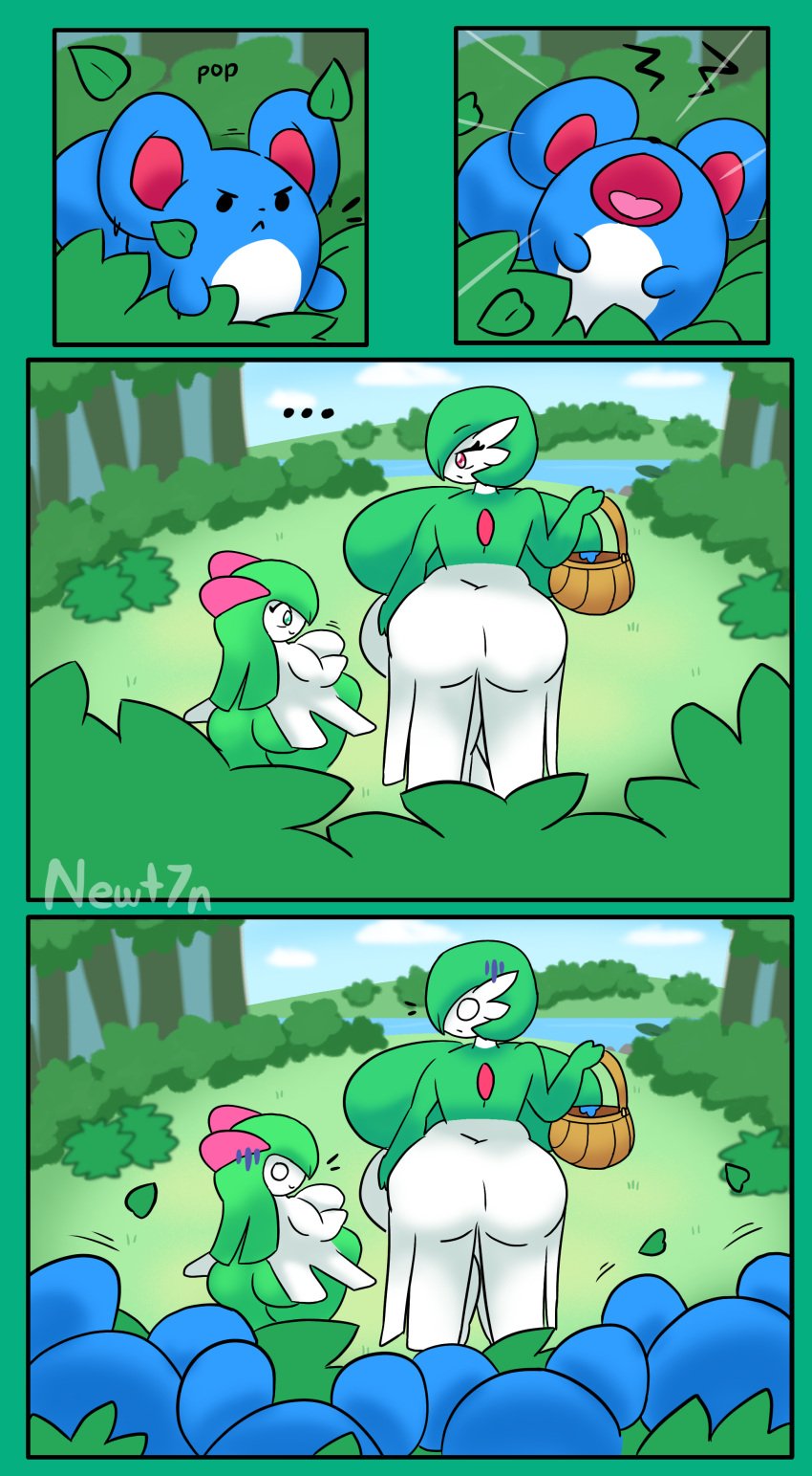 bbw big_ass big_belly big_breasts comic comic_page fat fat_fetish gardevoir inflation kirlia newt7n pokemon pokemon_(species) thick_thighs