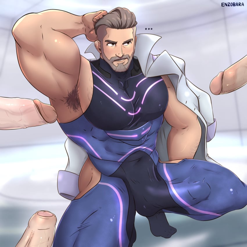 ... 1boy 2022 abs arm_behind_head armpit_hair balls bara barazoku beard biceps big_biceps big_bulge big_muscles big_penis bulge cameltail clothing dick_print enzobara erection erection_under_clothes facial_hair gay hairy hi_res highres huge_bulge male male_focus male_only manly multiple_boys muscular_male nintendo pecs penis penis_outline pokemon pokemon_sv professor_turo solo solo_male tight_clothing yaoi