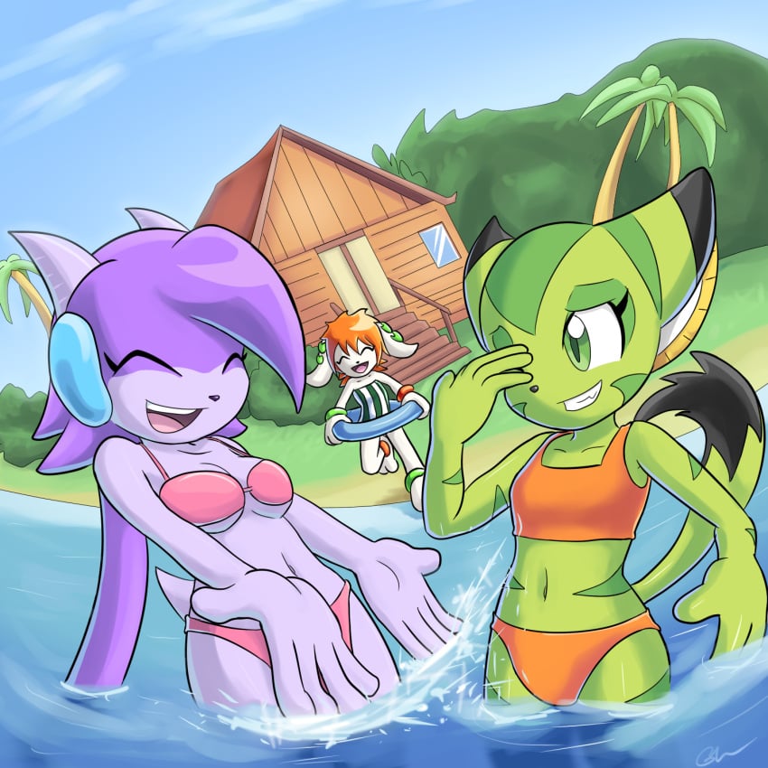 anthro aquatic_dragon canine carol_tea dragon feline freedom_planet goshaag milla_basset sash_lilac video_games wildcat