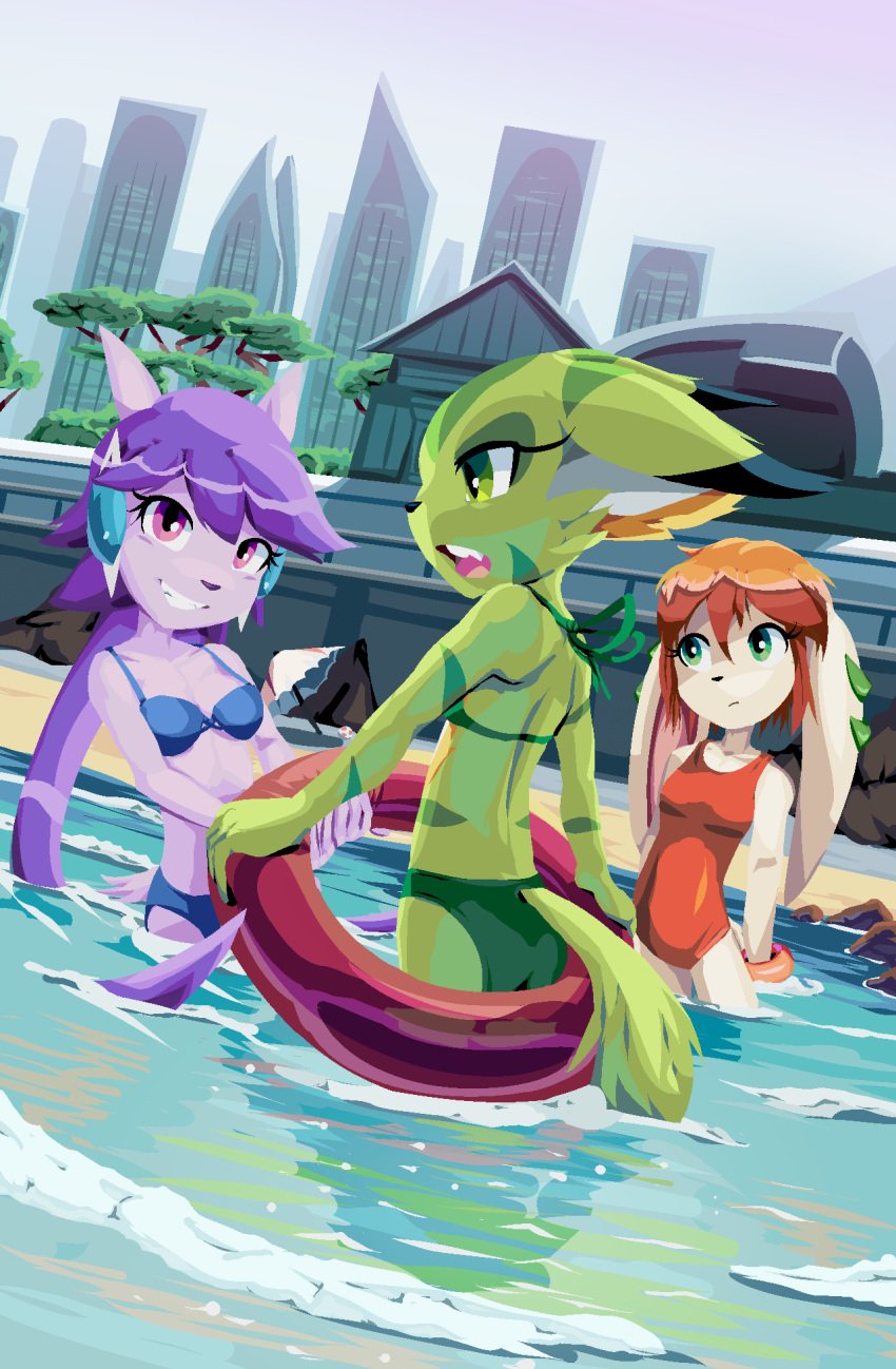 anthro aquatic_dragon beach canine carol_tea dragon feline freedom_planet freedom_planet_2 goshaag milla_basset sash_lilac video_games wildcat