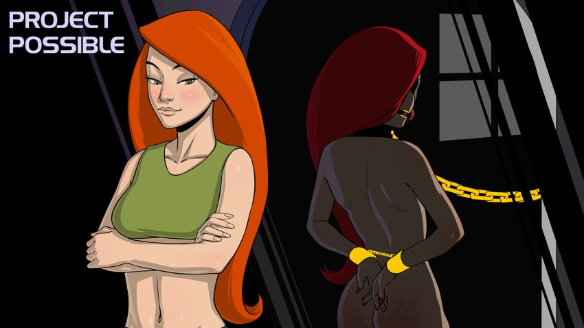 1girls altered_reflection ass ball_gag blindfold blush bondage bound chains collar disney disney_channel female female_only gag gagged kim_possible kimberly_ann_possible leroy2012 mirror project:_possible rear_view red_hair reflection shackles solo spank_marks