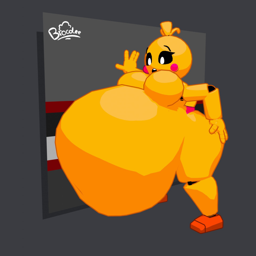 2020s 2023 big_ass big_belly big_breasts big_butt brocolees five_nights_at_freddy's five_nights_at_freddy's_2 fnaf hand_on_ass hand_on_butt hand_on_wall huge_ass huge_belly huge_breasts huge_butt huge_thighs leaning leaning_against_wall leaning_on_wall no_nipples stuffed stuffed_belly stuffing tagme toy_chica toy_chica_(fnaf) yellow_body