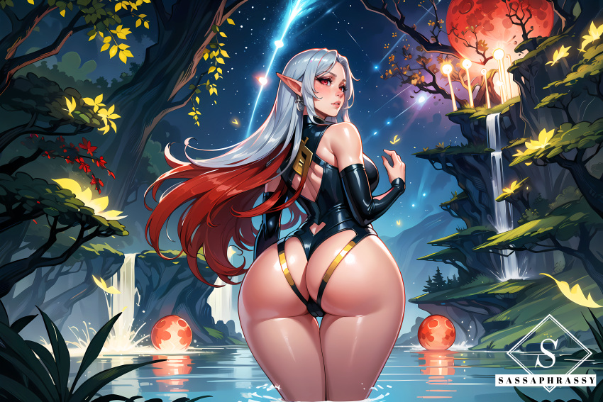 ai_generated ass ass_focus big_ass blood_moon butt_crack elf female goth huge_ass magic red_eyes sassaphrassy silver_hair skimpy vampire witch