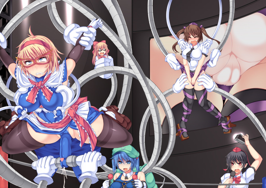 ahe_gao alice_margatroid censored futanari hatate_himekaidou high_tech hisui_(stapspats) intersex nitori_kawashiro robot shameimaru_aya shanghai_doll stapspats steel_bondage tagme team_shanghai_alice thighhighs touhou