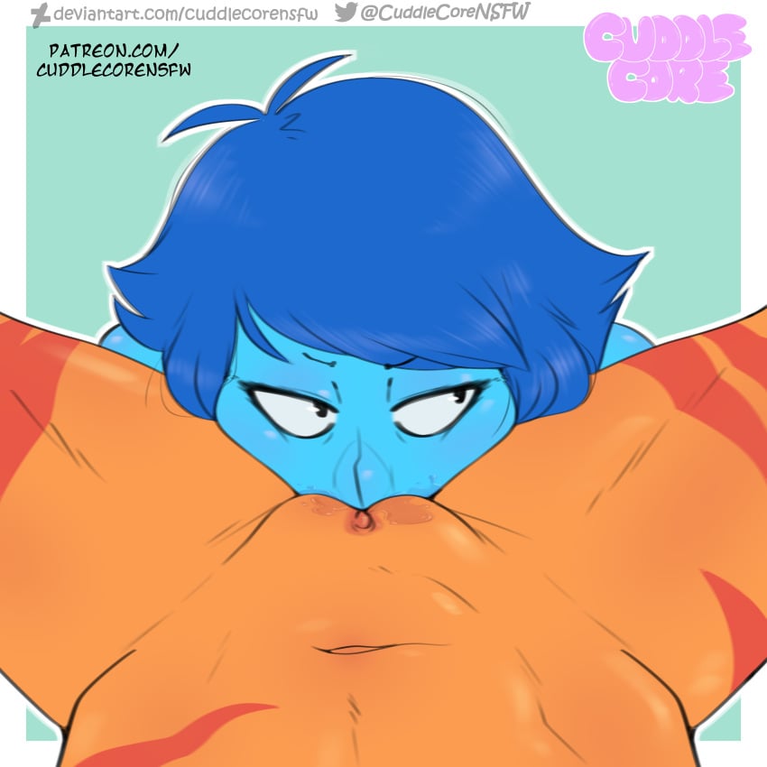 2023 2d 2girls blue_body blue_hair blue_skin cuddlecore cunnilingus devouring_pussy eating_pussy female female_only female_pov gem_(species) hi_res high_resolution highres jasper_(steven_universe) lapis_lazuli_(steven_universe) multiple_girls oral pov pussy_eating pussy_juice steven_universe unimpressed yuri