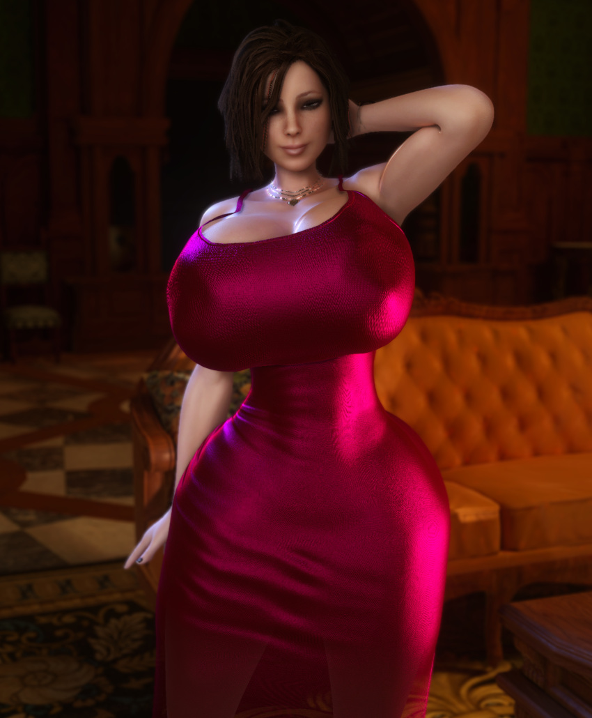 1girl 1girls 3d 3d_(artwork) alternate_ass_size alternate_breast_size breasts_bigger_than_head brown_hair bulletstorm cleavage clothed clothed_female dress electronic_arts epic_games female female_only female_solo gigantic_breasts hair_over_one_eye hand_behind_head hourglass_figure huge_ass huge_breasts human human_female human_only looking_at_viewer necklace people_can_fly red_dress rug skin_tight skindentation small_waist sofa solo solo_female table thighs thin_waist trishka_novak upper_body vaako wasp_waist wide_hips