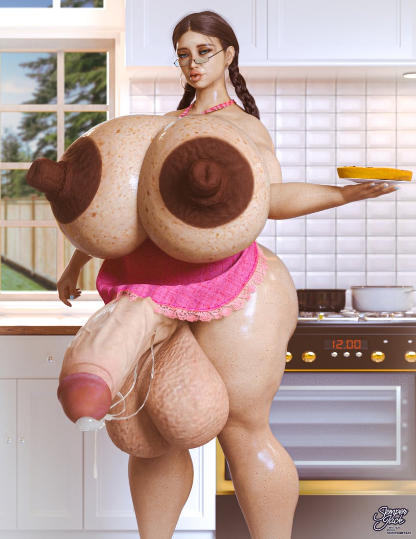 1futa 3d alternate_version_available apron apron_only areolae balls big_areola big_balls big_breasts big_nipples big_penis big_testicles breasts brown_areola brown_nipples cum cum_drip cum_on_penis dark_areola dark_nipples dickgirl erect_nipples food freckles freckles_on_breasts futa_only futanari giant_breasts gigantic_breasts glasses huge_areolae huge_balls huge_breasts huge_cock huge_nipples huge_testicles kitchen large_areolae large_balls large_breasts large_nipples large_penis large_testicles leaking_cum looking_at_viewer massive_breasts massive_penis milf moriya_(mrneutral) nipples original_character penis pie semper_jack solo solo_futa standing testicles textless textless_version thick_thighs