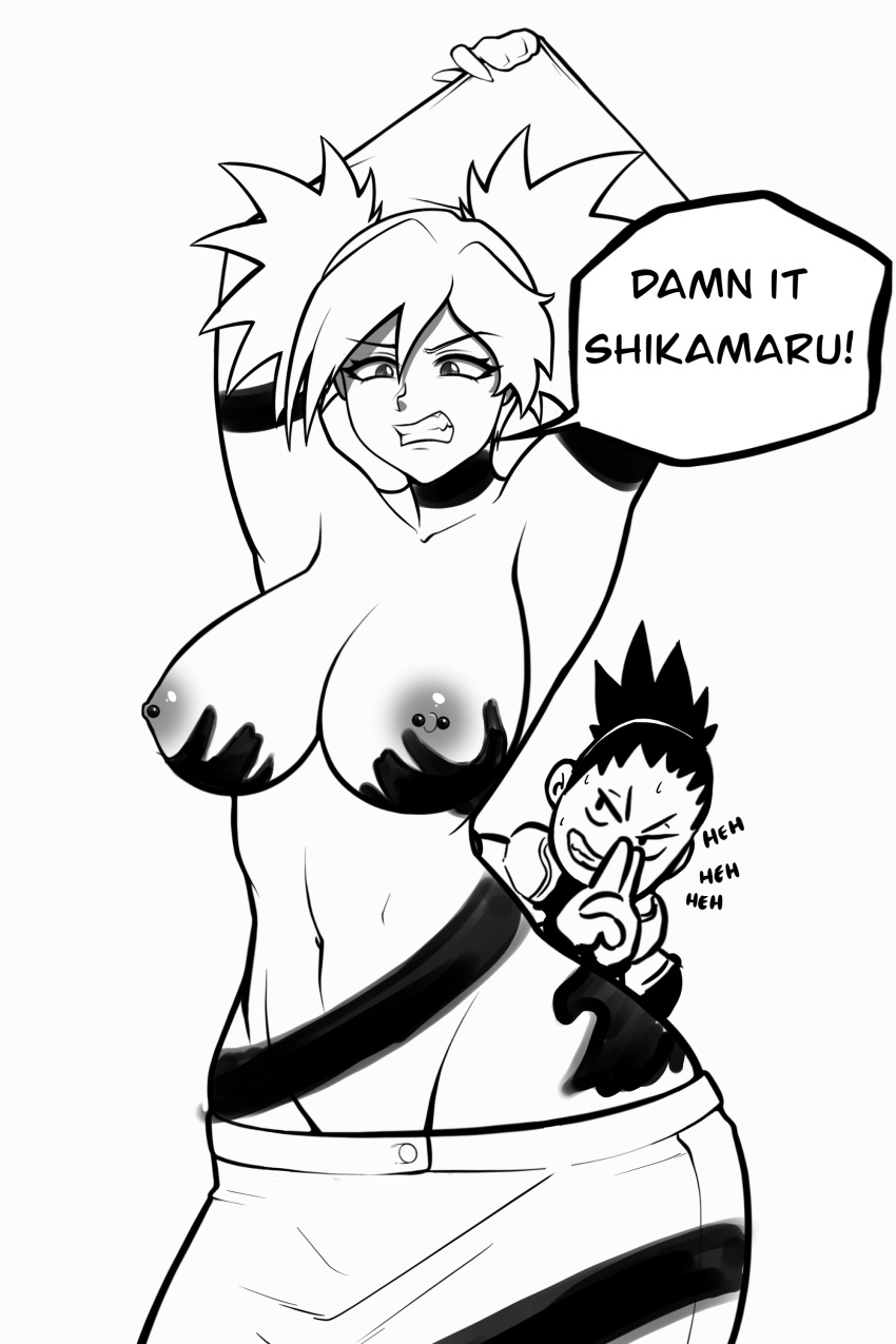 1boy 1girls before_sex big_breasts body_control breast_grab breasts breasts_out busty controlled couple embarrassed english_text exposed_breasts forced_exposure grabbing grabbing_from_behind groping jutsu lifted_by_self male/female midriff monochrome nara_shikamaru naruto naruto:_the_last naruto_(series) naruto_shippuden naughty naughty_face nipple_piercing nipples no_bra piercing ponytail possession rabbitslides shadow shirt shirt_lift skirt smile speech_bubble talking talking_to_partner temari text tied_hair twintails underwear undressed undressing undressing_self voluptuous