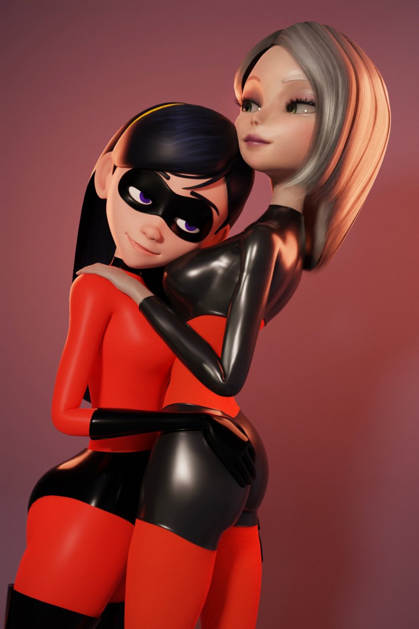 2girls 3d age_difference ass ass_grab athletic athletic_female big_ass big_breasts breasts busty chest cleavage curvaceous curvy curvy_figure dark_hair digital_media_(artwork) disney eyebrows eyelashes eyes female female/female female_focus female_only fit fit_female hair height_difference hero heroine hips hourglass_figure human legs light-skinned_female light_skin lips mature mature_female mirage_(the_incredibles) older_female pixar robdecado slim_waist superhero superheroine the_incredibles thick thick_legs thick_thighs thighs top_heavy upper_body violet_parr voluptuous waist wide_hips younger_female yuri