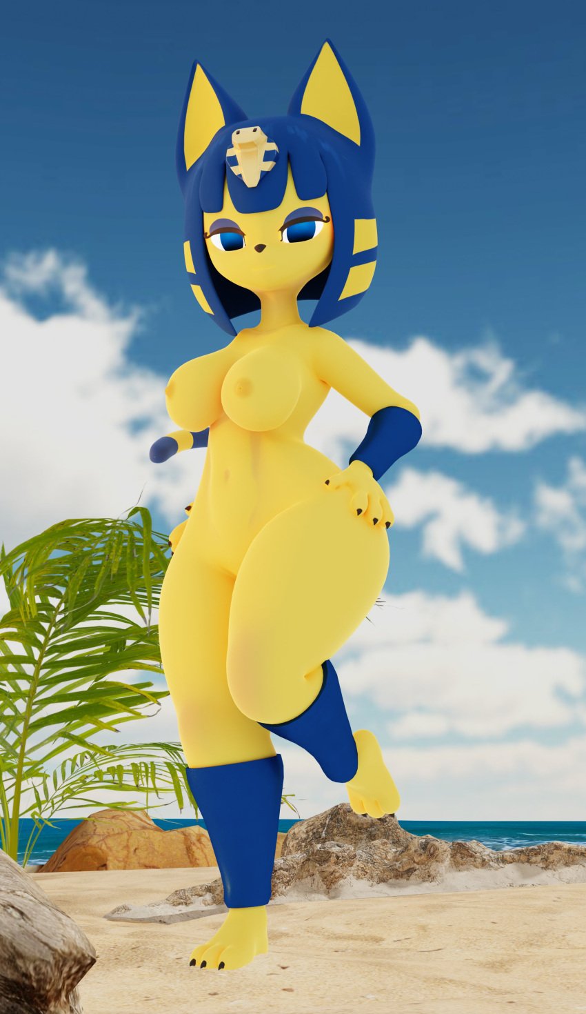 1girls 3d 3d_(artwork) 3d_model animal_crossing ankha ankha_(animal_crossing) ankha_(hazeker) anthro areolae barefoot beach breasts completely_nude completely_nude_female doubutsu_no_mori exhibitionism felid feline feline_humanoid felis female female_only full_body furry furry_only hands_on_hips hazeker humanoid looking_at_viewer mommybonfie nairu_(doubutsu_no_mori) naked naked_female nintendo nipples nude nude_female public public_nudity solo solo_female tail