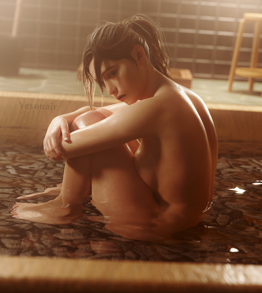 1girls 3d 3d_(artwork) alternate_version_available barefoot big_breasts breasts claire_redfield completely_nude completely_nude_female female female_only fetal_position full_body looking_at_viewer naked naked_female nude nude_female partially_submerged resident_evil sad solo solo_female vexonair water