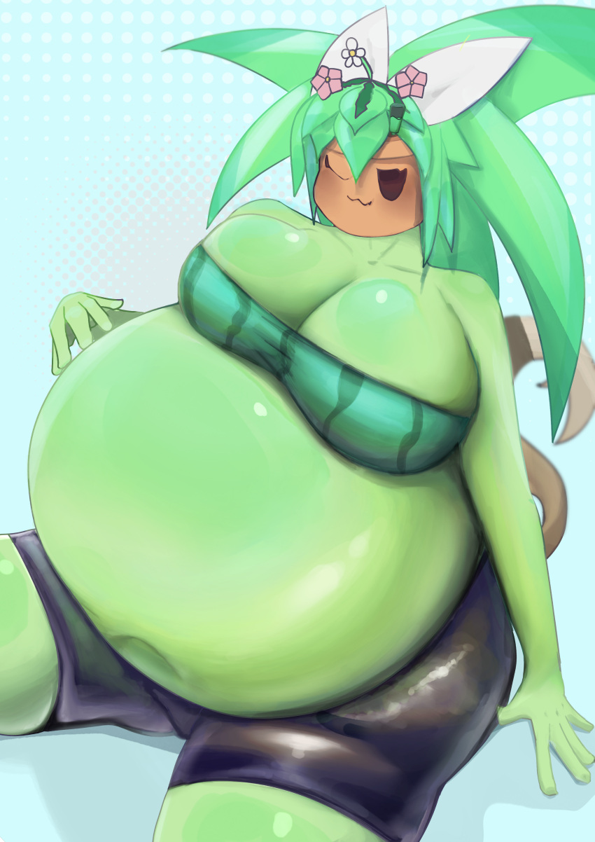 big_belly big_breasts blaster_master blaster_master_zero_2 kanna_(blaster_master) plantie raitotuna thick_thighs tunaraitotuna watermelon_bra