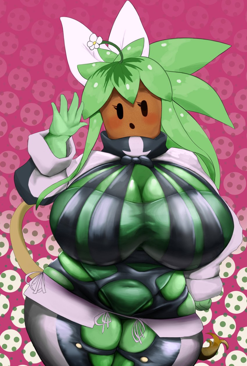 belly_button big_breasts blaster_master blaster_master_zero_2 hyper_breasts kanna_(blaster_master) plantie raitotuna thick_thighs tunaraitotuna