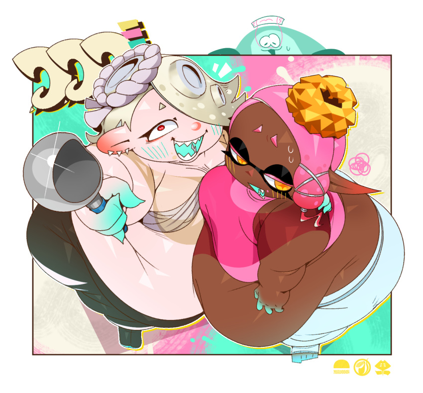 bbw big_belly breasts fat frye_(splatoon) mintrimo obese obese_female shiver_(splatoon) splatoon splatoon_3 stomach_rolls