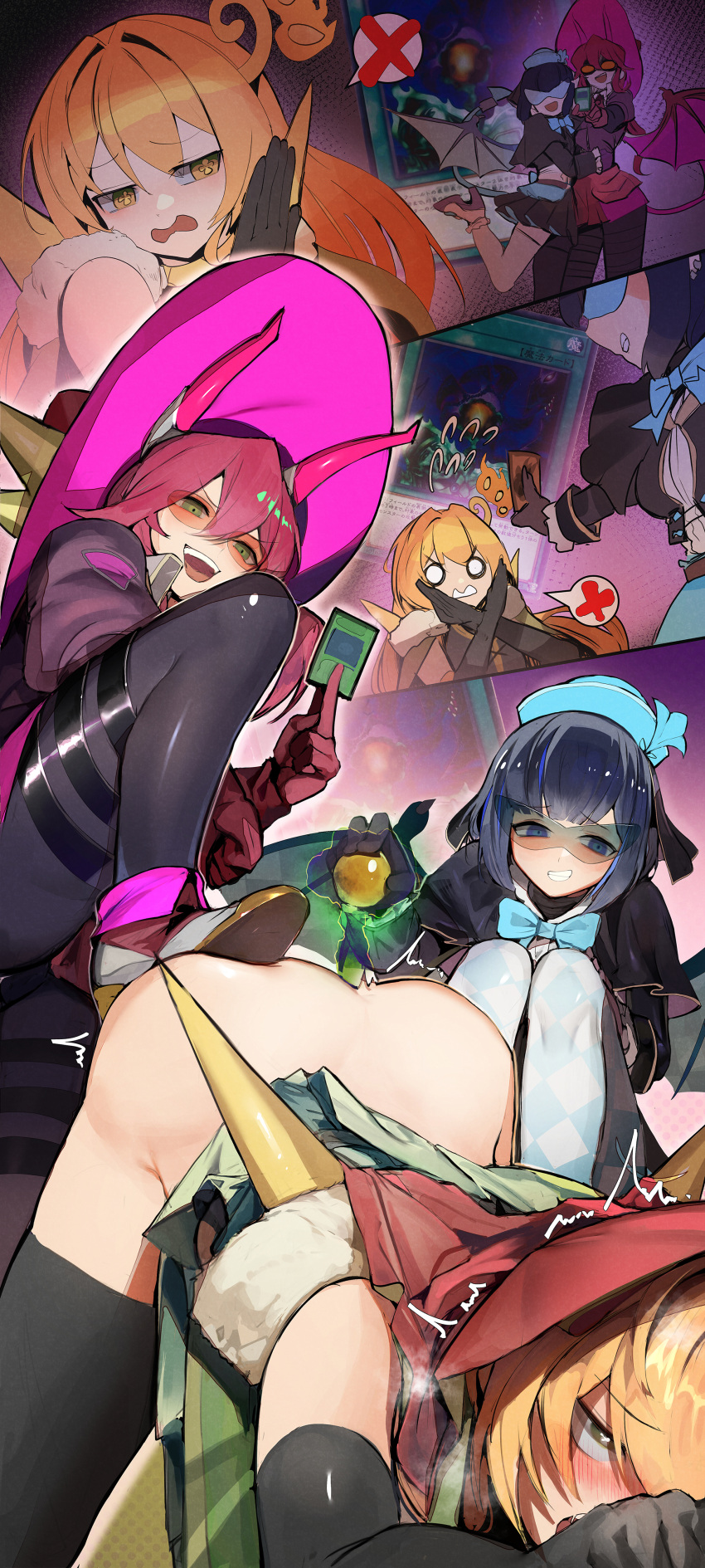 3girls anal anal_beads anal_beads_in_ass anal_beads_pull anal_insertion ass ass_up bent_over blonde_hair blush elbow_gloves evil_twin_ki-sikil evil_twin_lil-la female glasses gloves ki-sikil_(yu-gi-oh!) lil-la_(yu-gi-oh!) multiple_girls ritual_beast_tamer_lara ro_g_(oowack) thighhighs top-down_bottom-up yu-gi-oh! yuri