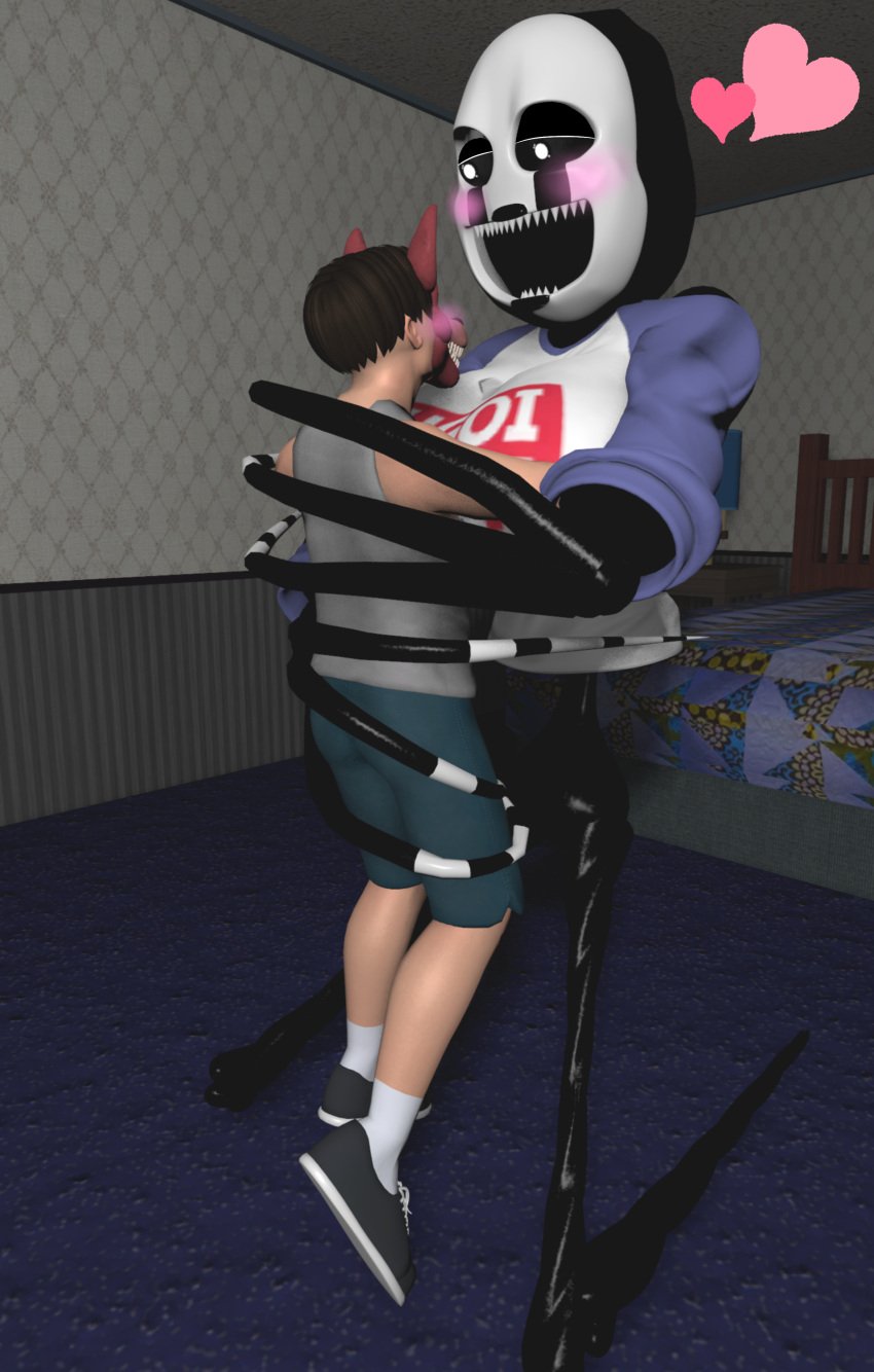 3d big_female breasts female female_on_male five_nights_at_freddy's five_nights_at_freddy's_4 fox_mask hug hug_breasts male marimike marionette_(fnaf) michael_afton nightmarionne puppet_(fnaf) yuuki_momofox