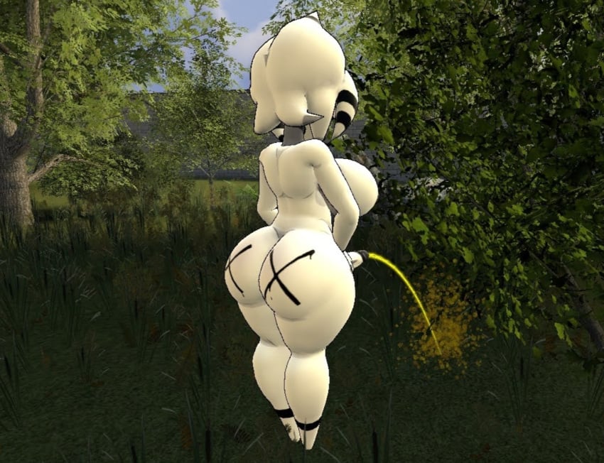 3d ass cally3d five_nights_at_freddy&#039;s forest from_behind futanari huge_ass intersex marie_(cally3d) marionette_(fnaf) nude peeing penis puppet_(fnaf) solo standing thick_thighs urine urine_on_ground urine_stream wide_hips