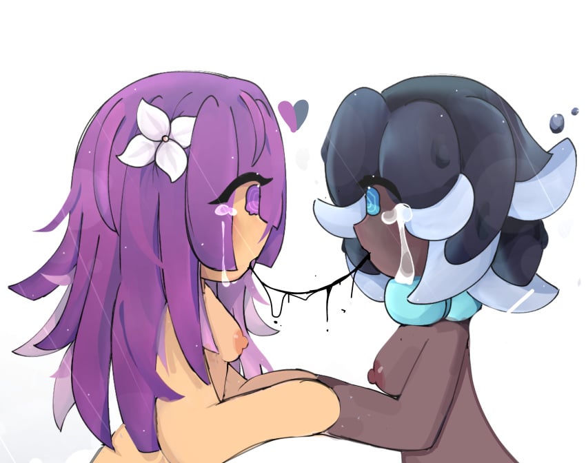 2023 2girls chibi cookie_run cute female_only hi_res lesbian_kiss onion_cookie squid_ink_cookie tagme x.k4nz yuri yuri yuri