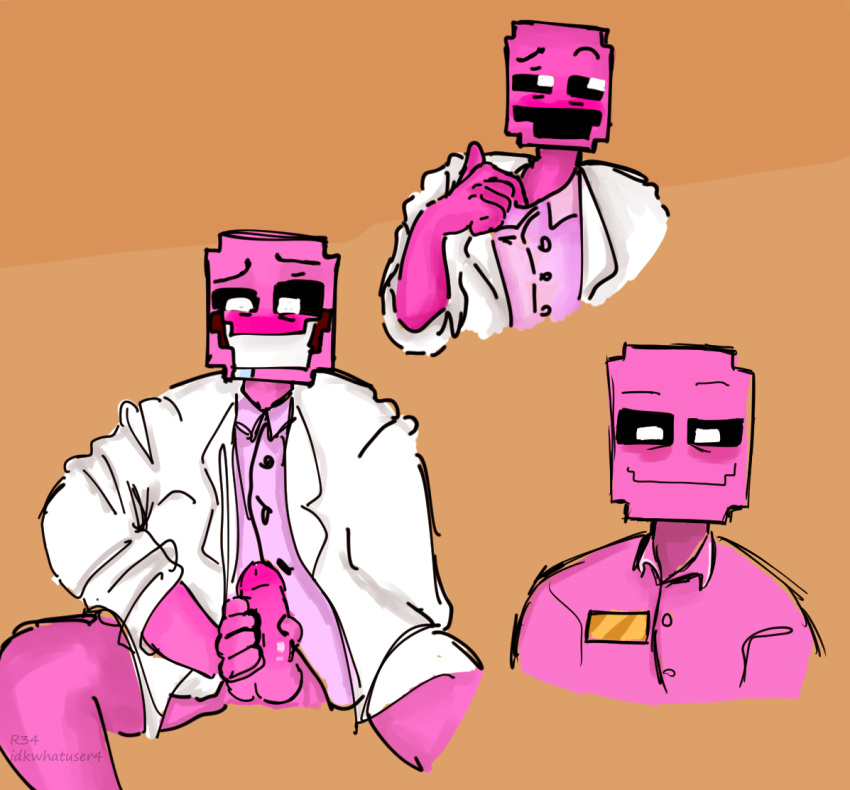 1boy blush blush coat dayshift_at_freddy's dick_in_hand doctor drool drooling dsaf henry_miller_(dayshift_at_freddy's) magenta_skin male male_only masturbating masturbation no_pants pink_penis pink_skin pulling_clothing pulling_shirt smiling solo solo_male tagme teeth