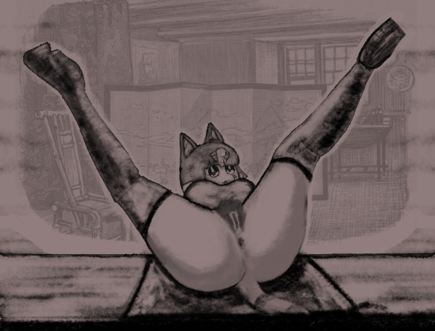 animal_crossing ankha ankha_(animal_crossing) anthro anus ass big_breasts big_butt big_pubes bottomless breasts casual_nudity clothed clothing domestic_cat egyptian felid feline felis female footwear furniture genitals greyscale hi_res high_heels jojispoon88 leggings legs_up legwear long_nails mammal monochrome nails nintendo presenting presenting_anus presenting_hindquarters presenting_pussy pubes pubic_fuzz pussy sharp_nails sharp_teeth solo spread_legs spreading tail teeth thigh_highs tongue tongue_out victorian vintage wide_hips