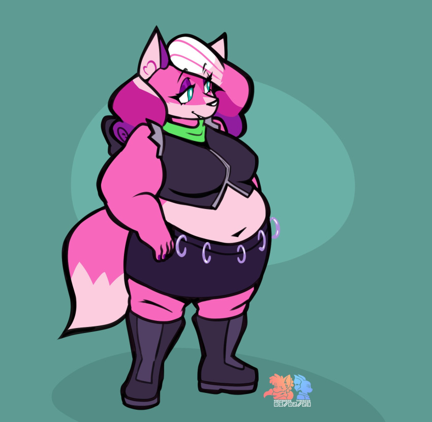 big_breasts breasts female foxsista fully_clothed furry melody_amaranth pink_hair super_lesbian_animal_rpg thick_thighs white_hair wide_hips