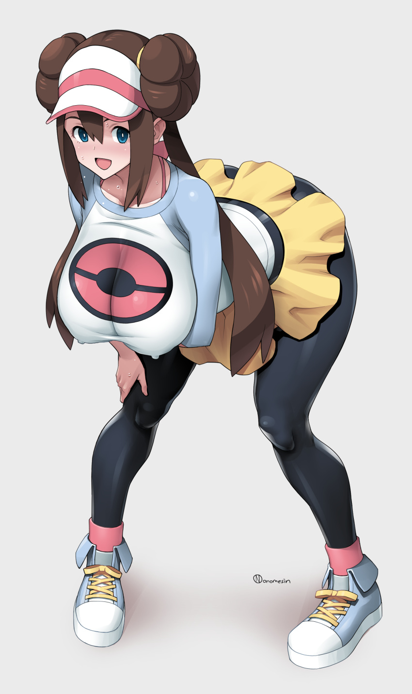 1girls breasts brown_hair clothed female hi_res huge_breasts large_breasts leaning_forward light-skinned_female light_skin long_hair naughty_face nintendo onomeshin pigeon-toed pokemon pokemon_bw2 rosa_(pokemon) shoes smile sneakers thick_thighs twin_buns twintails wide_hips