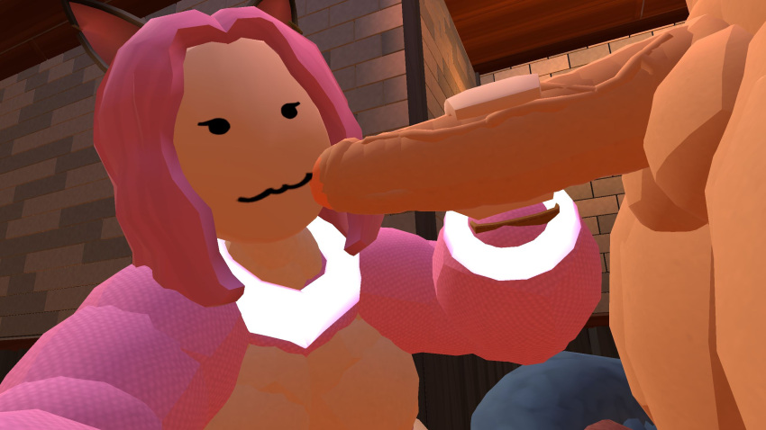 cat_ears female hand_on_penis huge_breasts huge_cock imminent_oral pink_hair plump rec_room recroom recroom-nsfw tagme vr