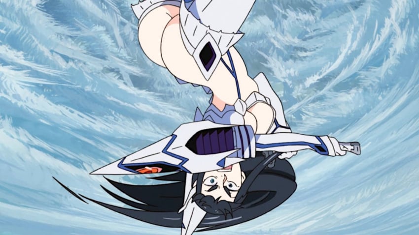 1girls ass black_hair blue_eyes breasts junketsu kill_la_kill kiryuuin_satsuki long_hair screencap solo studio_trigger sword trigger_(company)