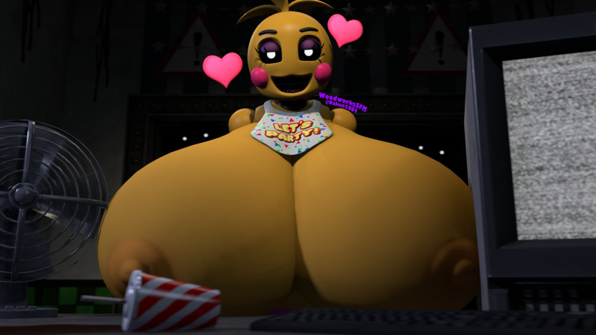 3d 3d_(artwork) big_breasts breasts_bigger_than_head female female_only five_nights_at_freddy's hyper hyper_breasts naked nude oakensfm robot robot_girl toy_chica_(fnaf) woodworksfm