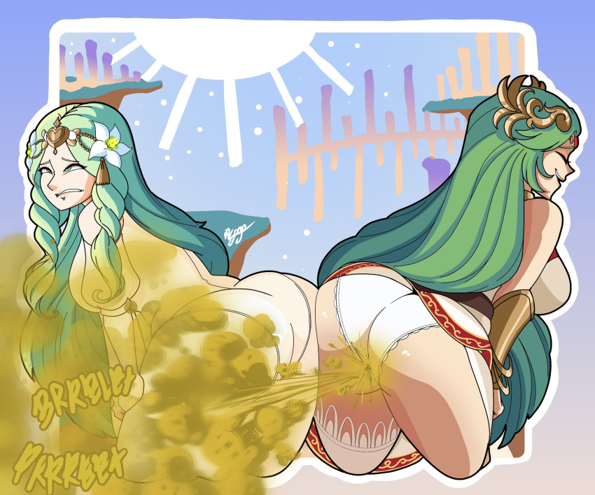 2girls ass fart fart_fetish fire_emblem fire_emblem:_three_houses flatulence gas gassy green_hair kid_icarus multiple_girls palutena rhea_(fire_emblem) smelly stinky tagme thepervysage