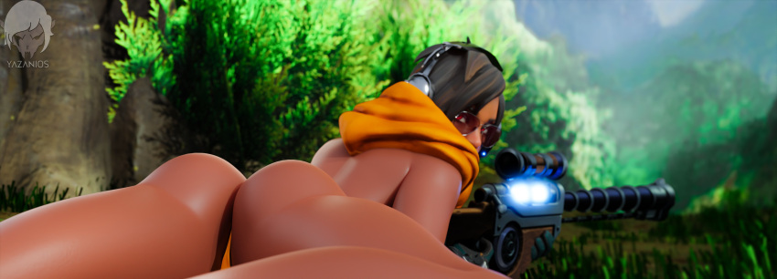 1girls 3d absurd_res absurdres artist_name artist_signature ass ass_focus bare_back big_ass big_butt curvaceous curvy dark-skinned_female dark_skin detailed_background eye_contact female female_focus female_only glasses gun headphones hi_res high_resolution highres kinessa_(paladins) large_ass laying laying_down laying_on_ground laying_on_stomach looking_at_viewer looking_back looking_over_shoulder lying lying_down lying_on_ground lying_on_stomach outdoors outside paladins paladins_champions_of_the_realm pov_eye_contact red_eyes round_glasses scarf short_hair sniper sniper_rifle solo solo_female solo_focus tagme thick_thighs thighs voluptuous voluptuous_female weapon yazanios