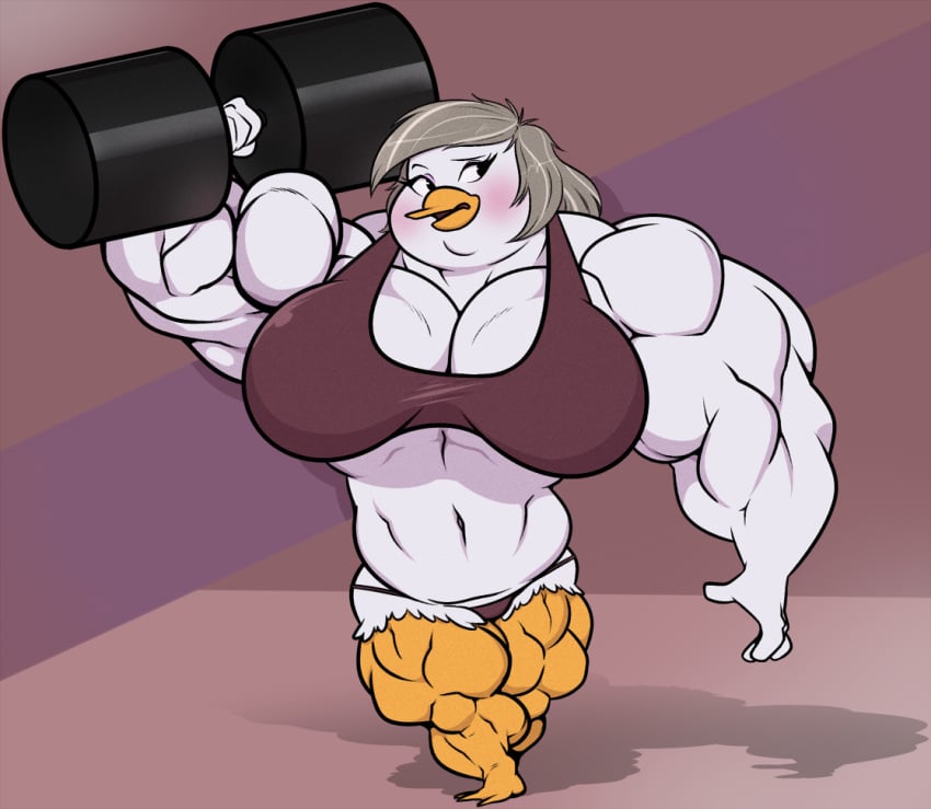 anthro avian bentina_beakley biceps big_breasts bird blush blushing bra breasts cleavage colored disney duck ducktales ducktales_(2017) female gilf grey_hair hair huge_breasts hyper hyper_muscles large_breasts long_hair milf muscles muscular muscular_arms muscular_female muscular_legs muscular_thighs panties pecs samboga sbshouseofpancakes weights