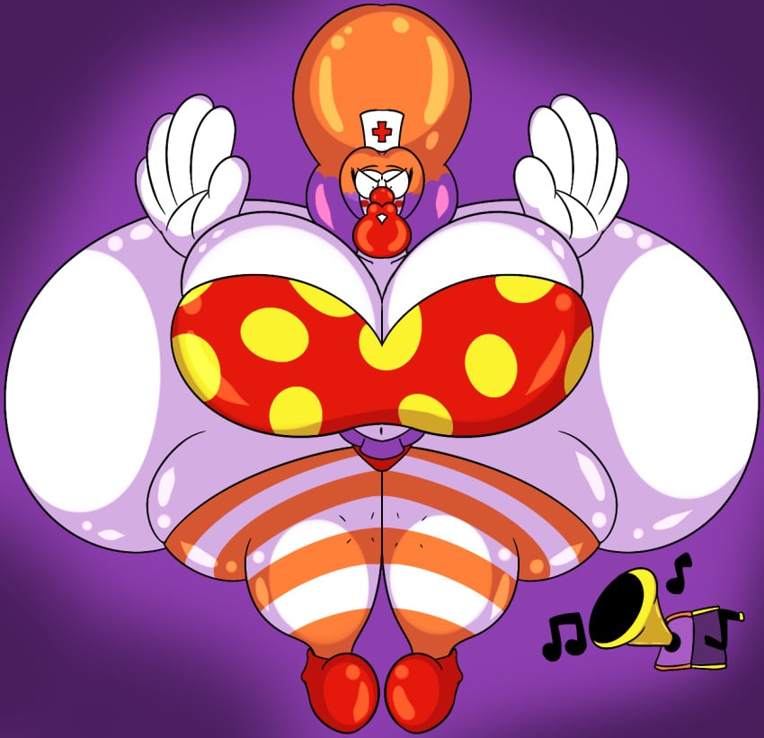 1girls angry big_hair big_hands bimbo bowlegged clown clown_girl clown_nose clown_shoes female gigantic_ass huge_breasts hyper hyper_ass hyper_bimbo hyper_breasts hyper_lips mrpr1993 nurse nurse_cap orange_hair purple_background purple_hair shiny solo solo_female striped_thighhighs thick_thighs thighhighs toony two_piece_swimsuit two_tone_hair white_skin