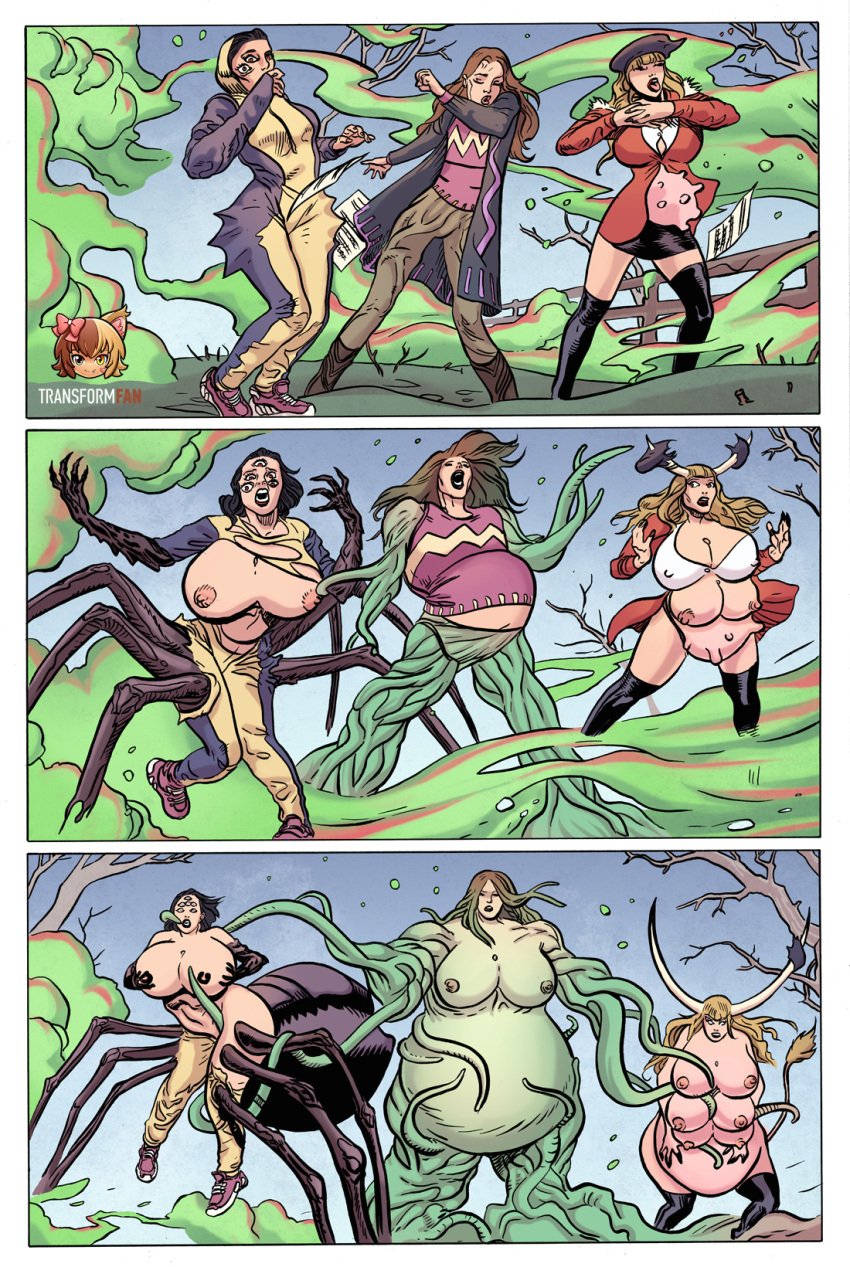 ass_expansion bloated_belly body_modification breast_expansion breasts cow_girl drider female hair_color_change huge_ass huge_breasts lip_expansion multi_breast multi_leg multi_limb nipples plant_girl plant_transformation species_transformation spider_girl taur taur_transformation thick_thighs thigh_expansion transform-fan-comics transformation wide_hips