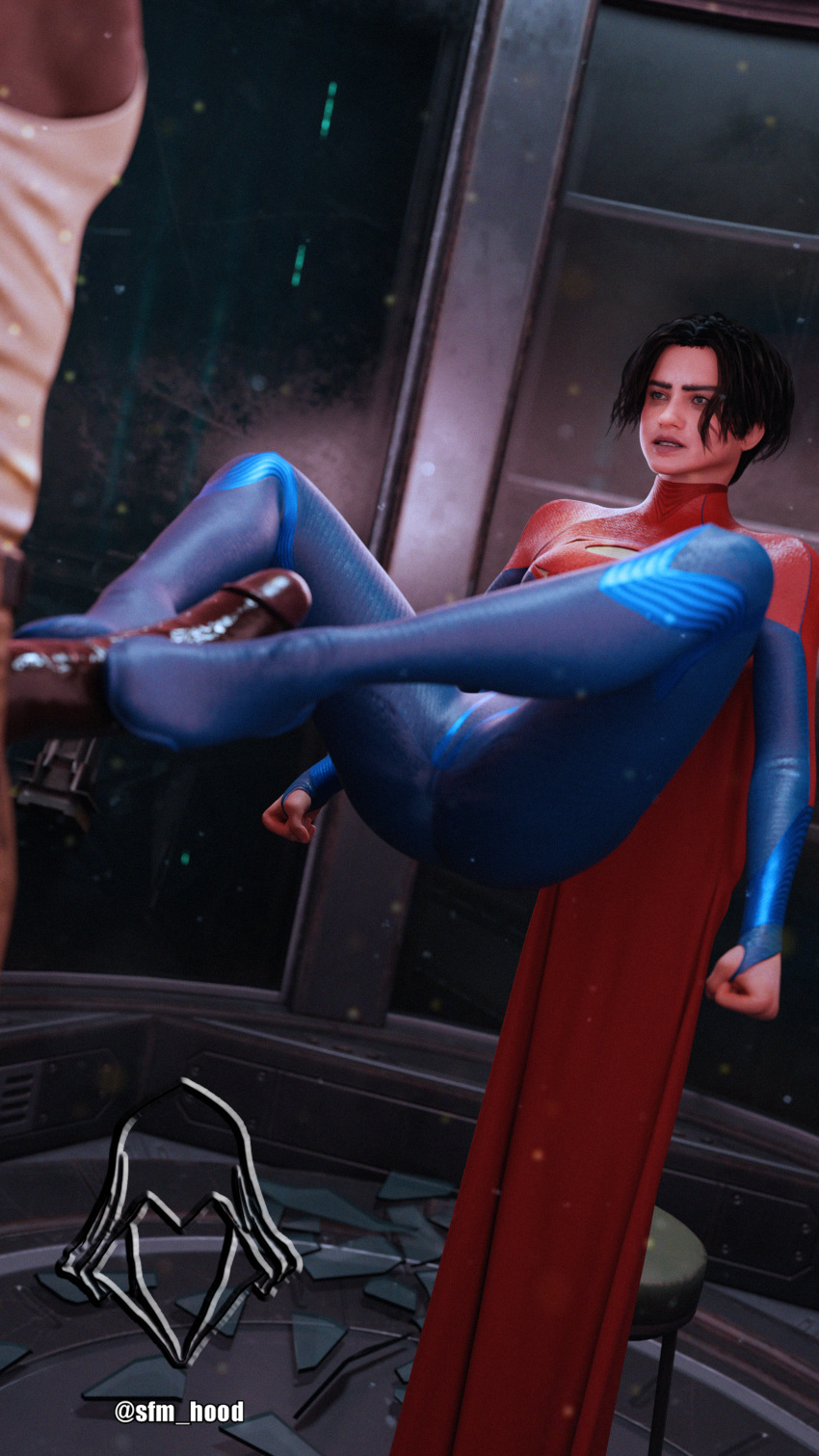 angry_face dark-skinned_male dc dc_extended_universe foot_play footjob kara_danvers kara_zor-el looking_at_partner masturbation sfm_hood small_breasts suit supergirl supergirl_(dceu) supergirl_(sasha_calle) superheroine the_flash_(2023)