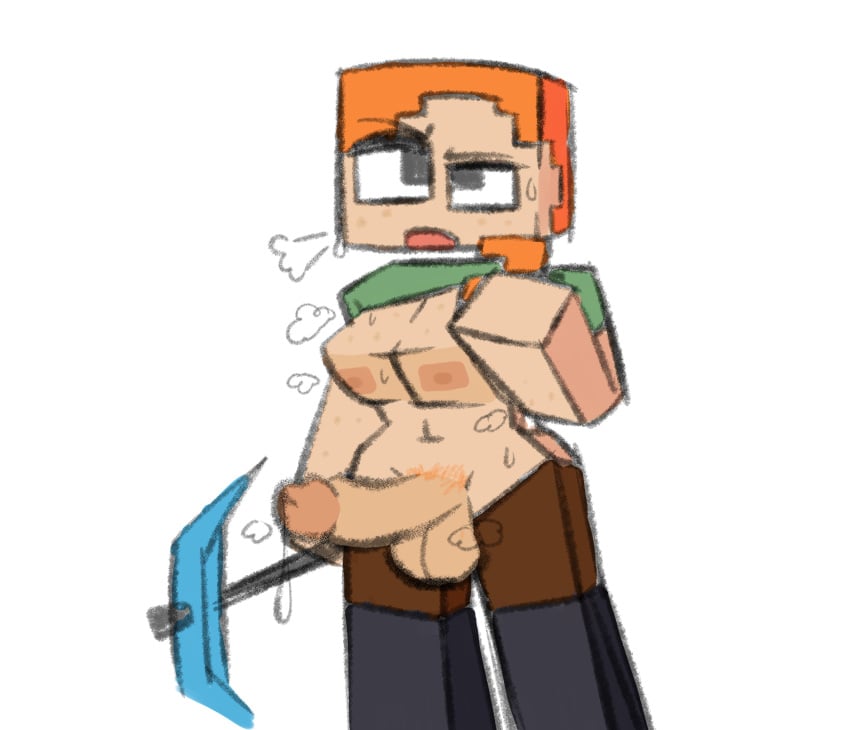 1futa alex_(minecraft) areolae balls big_breasts big_penis blocky_body bottomless breasts clothed clothing cubic_breasts erection futa_only futanari humanoid humanoid_penis minecraft mostly_nude nipples penis pubic_hair sirwillydingdong solo square_body standing