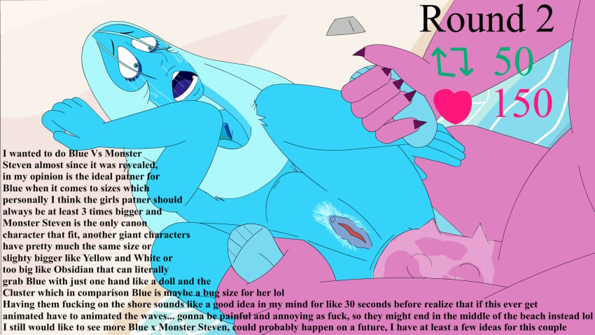 1boy 1girls anal belly_bulge blue_diamond_(steven_universe) bulge cartoon_network crying diamond_authority gem_(species) grabbing_legs monster monster_steven nude pedroillusions rape spiked_penis steven_universe tagme