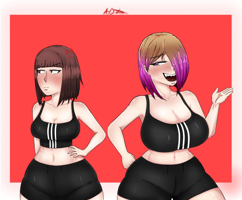 2023 adshtorm bete_noire big_breasts breast_envy breasts brown_hair chara glitchtale medium_support_(meme) meme pink_eyes pink_hair red_eyes self_upload sports_bra tagme toby_fox undertale undertale_(series) undertale_au youtube