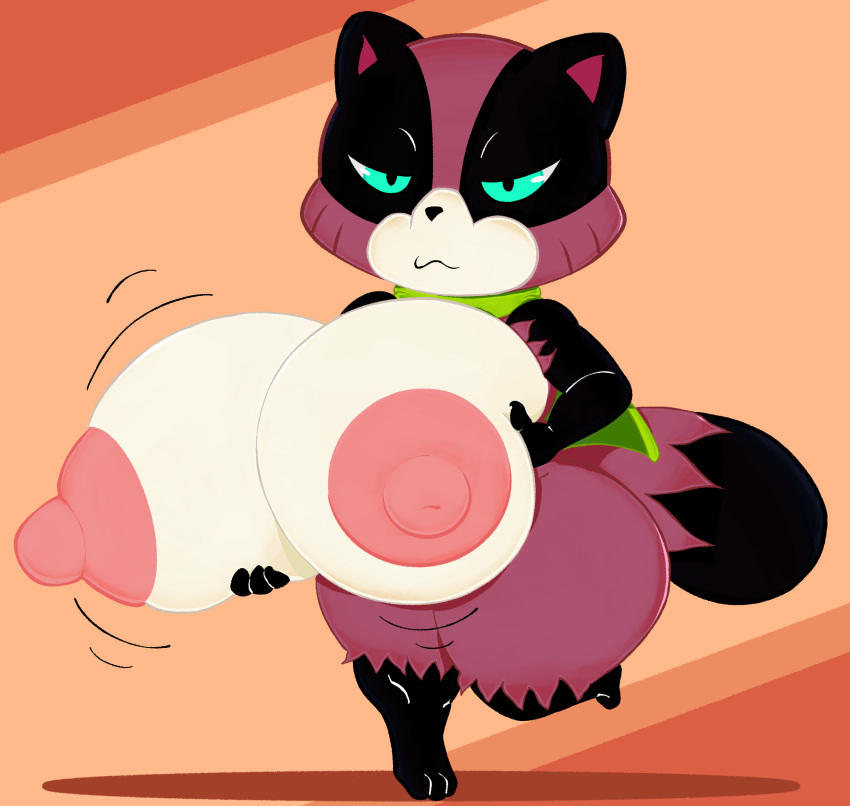 absurd_res anthro areola big_areola big_breasts big_nipples breasts canid canine cape cape_only cartoon_network clothing demi-pig_(artist) female hi_res huge_areola huge_breasts huge_nipples looking_at_viewer mammal mao_mao:_heroes_of_pure_heart mostly_nude nipples raccoon_dog short_stack solo solo_focus tail tanuki tanya_keys