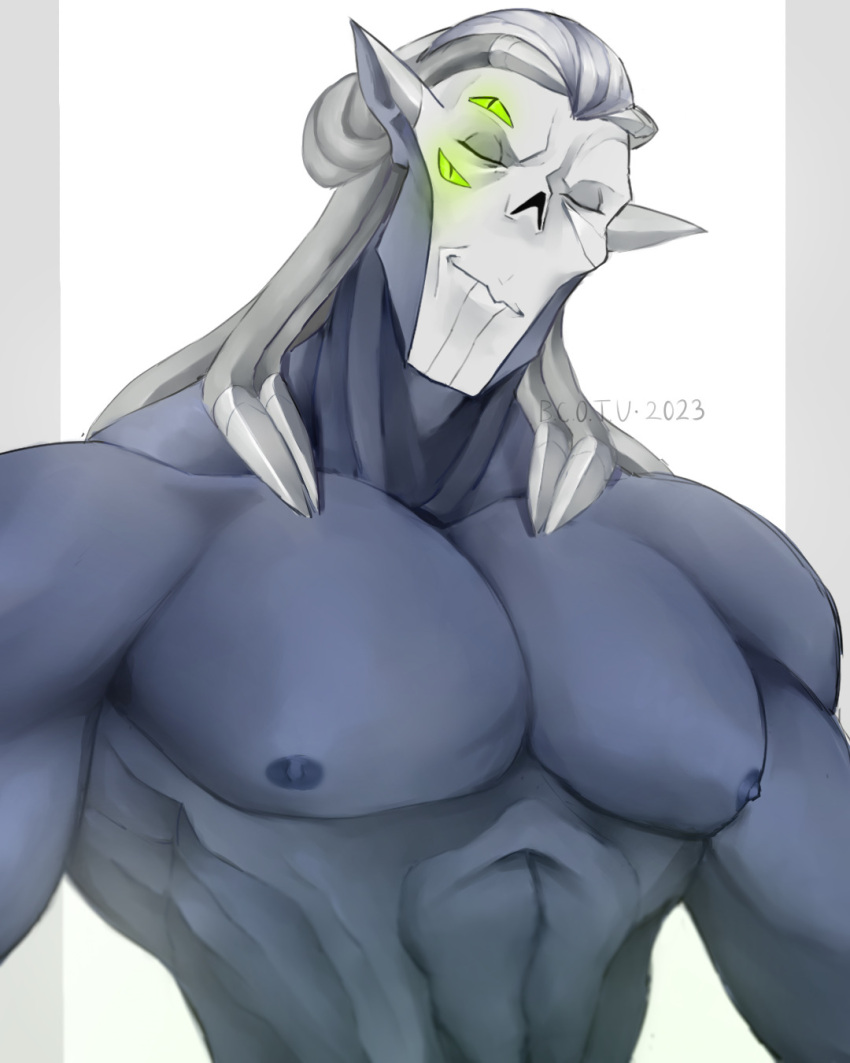 1boy 4_eyes alien bara bara_tiddies bara_tits dreadlocks horde_prime male male_only multi_eye muscular muscular_male she-ra_and_the_princesses_of_power solo solo_focus white_hair