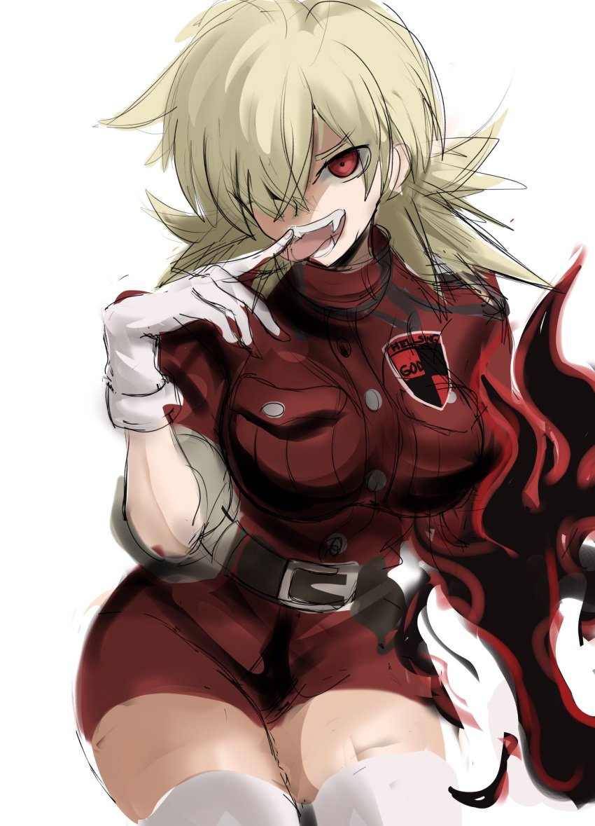 1girls big_breasts blonde_hair drawn hair_over_one_eye hellsing hellsing_ultimate rakeemspoon red_eyes seras_victoria solo solo_female tagme thick_thighs tongue_out