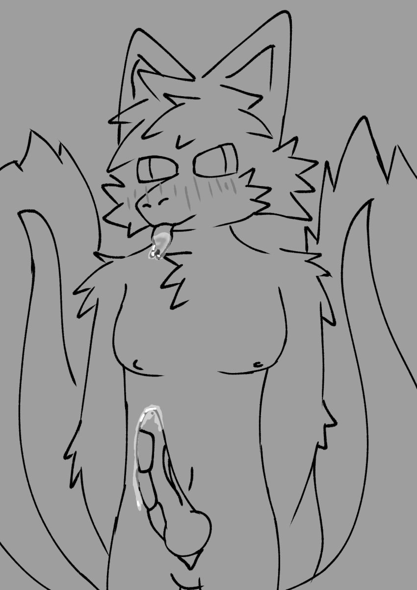 anthro bodily_fluids cum cum_in_mouth cum_inside dragon dripping fur furred_dragon genital_fluids hi_res male precum precum_drip solo twotails unknown_artist