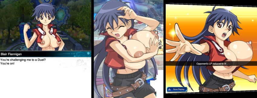 alternate_breast_size bimbo bimbofied blair_flannigan blue_hair breasts breasts_out duel_academy_uniform_(yu-gi-oh!_gx) female game_mod gigantic_breasts highres huge_breasts large_breasts long_hair looking_at_viewer mod nipple_piercing nipples piercing revealing_clothes rochestedorm saotome_rei shonen_jump shorts shortstack shounen_jump shueisha topless very_long_hair weekly_shonen_jump weekly_shounen_jump yu-gi-oh! yu-gi-oh!_duel_links yu-gi-oh!_gx yuu-gi-ou yuu-gi-ou_gx