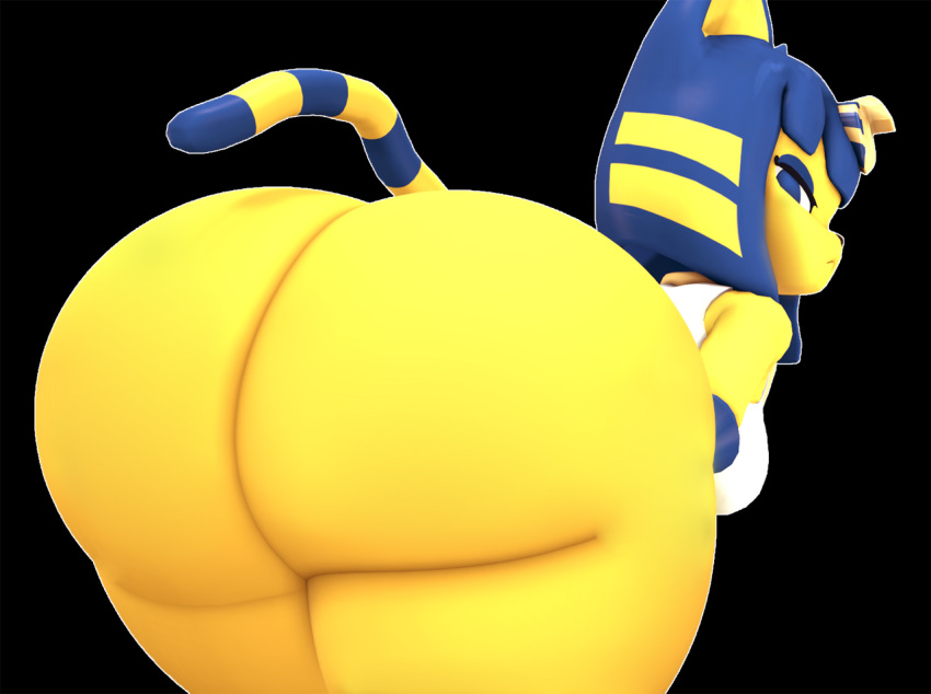 2023 3d 3d_(artwork) 3d_model animal_crossing ankha ankha_(animal_crossing) ankha_(hazeker) ass ass_focus big_butt black_nose cat cindablimp doubutsu_no_mori female furry hazeker nairu_(doubutsu_no_mori) nintendo yellow_body yellow_fur yellow_skin