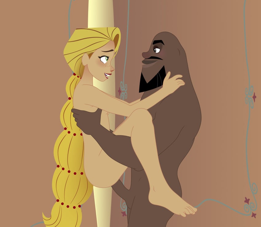 1boy1girl black_skin blonde_hair disney disney_channel disney_princess female lance_strongbow lifting_person long_hair male mehefin013 nude rapunzel sex side_view tangled tangled:_the_series