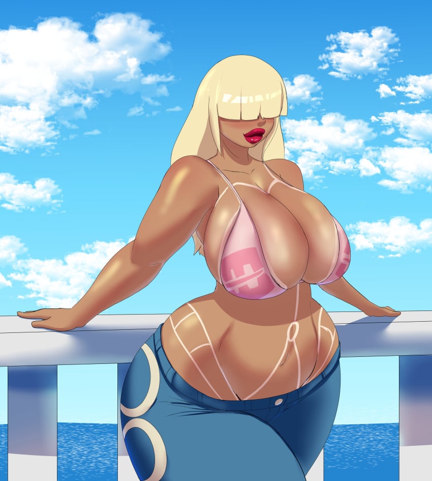 1girls alternate_version_available big_breasts bikini_top blonde_hair blue_jeans female female_only hair_over_one_eye huge_breasts jeans long_hair lucy_loud lucy_loud_(makeover) n-ronin nami_(one_piece)_(cosplay) nickelodeon one_piece tan-skinned_female tan_body tan_skin tanline tanlines the_loud_house thicc-verse thick_thighs voluptuous voluptuous_female wide_hips