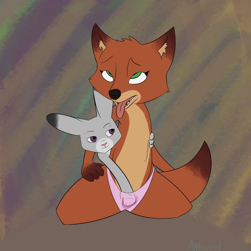 ahe_gao ambiguous_gender anthro appleseed_(artist) canid canine clothed clothing disney duo female fox hand_in_underwear hi_res judy_hopps lagomorph leporid looking_pleasured male male/female mammal masturbation nick_wilde rabbit rule_63 sex tongue tongue_out topless underwear vaginal_masturbation vaginal_penetration zootopia